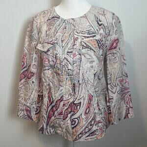Chicos 100% Linen Zip Up Paisley Print Jacket